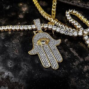 14k Gp Simulated Diamond Hamsa Necklace
